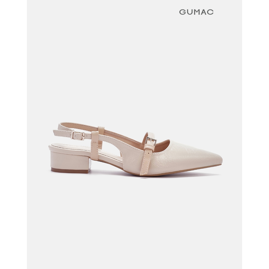 Giày Cao Gót Nữ GUMAC Đế Vuông 3cm Mũi Nhọn Quai Hậu Slingback Chất Da Đi Làm Đi Tiệc GF04055
