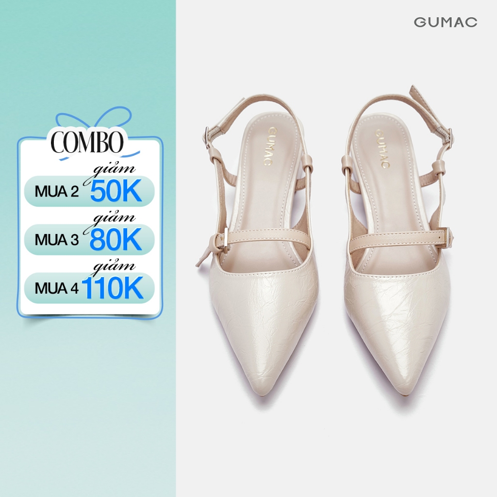 Giày Cao Gót Nữ GUMAC Đế Vuông 3cm Mũi Nhọn Quai Hậu Slingback Chất Da Đi Làm Đi Tiệc GF04055
