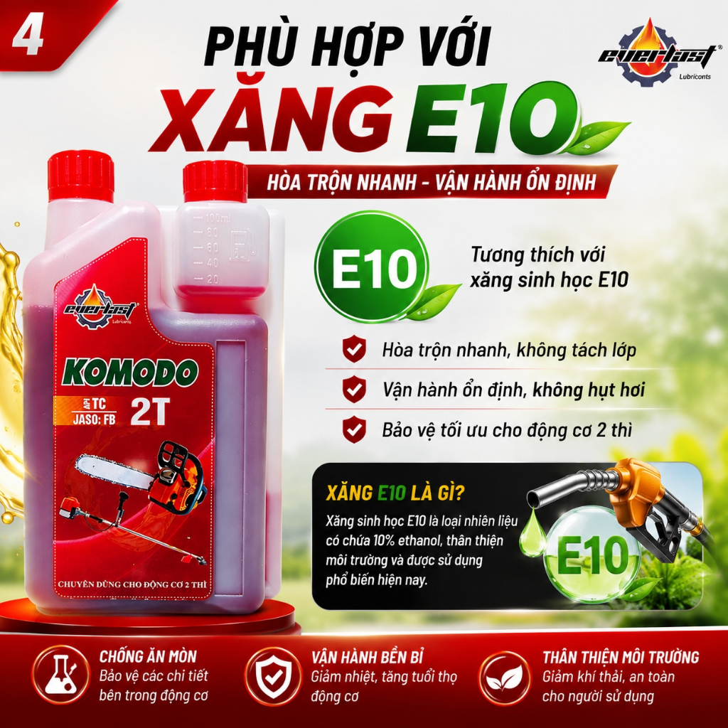 Nhớt 2T KOMODO 1L Có Bình Đong - Dầu Nhớt Động Cơ 2 Thì Ít Khói, Pha Xăng E10 Cho Xe 2T, Máy Cưa Cắt Cỏ Phun Thuốc