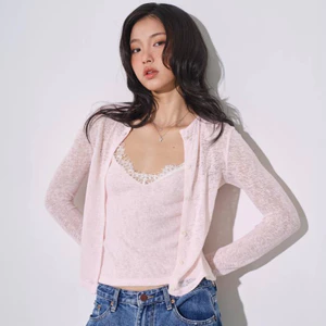 Set Áo Cardigan Chống Nắng Nữ Tay Dài Cổ V Phối Ren Mùa Thu Đông Kimee - KA931