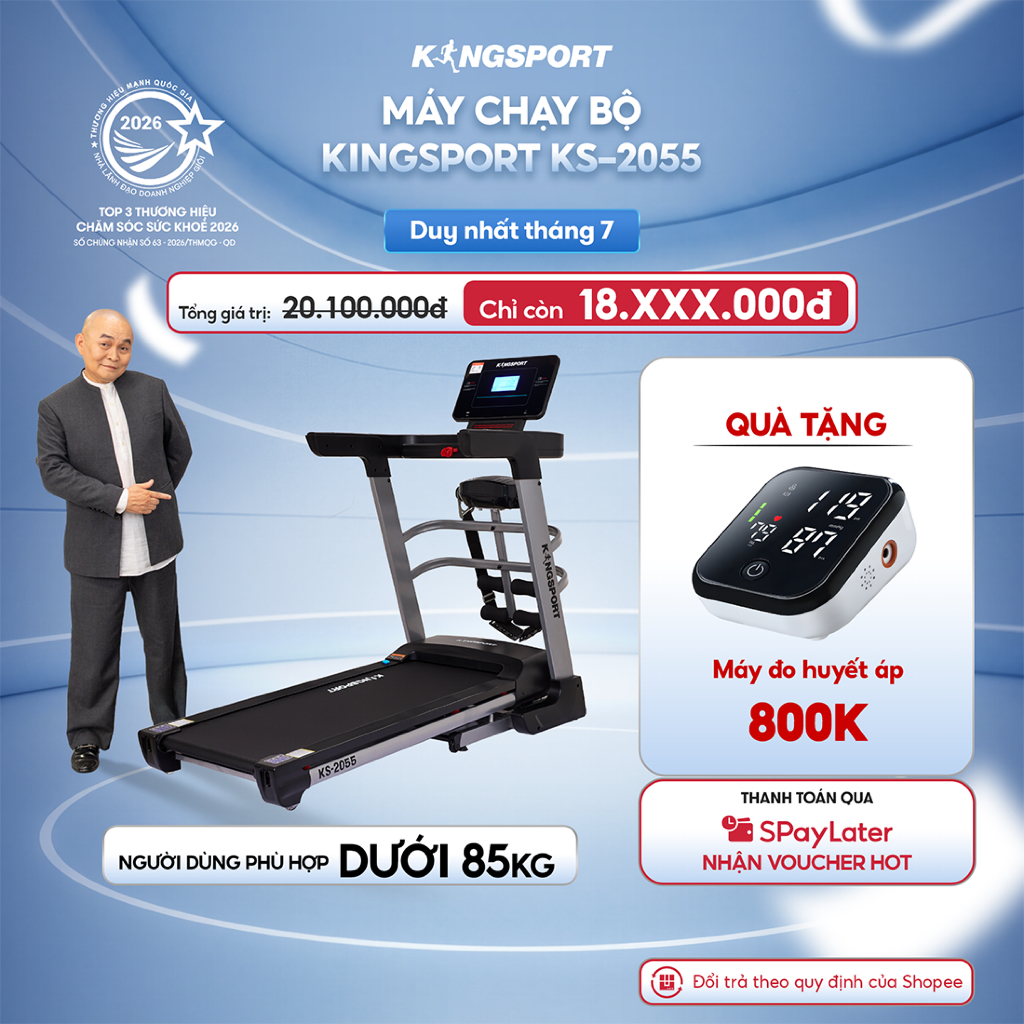 Máy chạy bộ KINGSPORT KS-2055 đa năng khung sườn Kingtech Titan 2.0 mạnh mẽ,12 chương trình