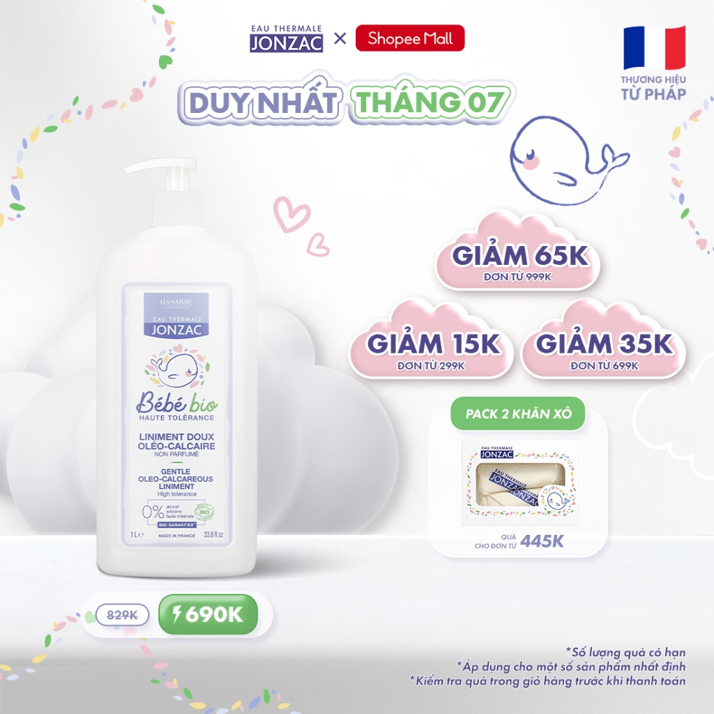 [JONZAC] Dung dịch vệ sinh chống hăm tã hữu cơ JONZAC - Giữ ẩm làm mềm nuôi dưỡng làn da bé