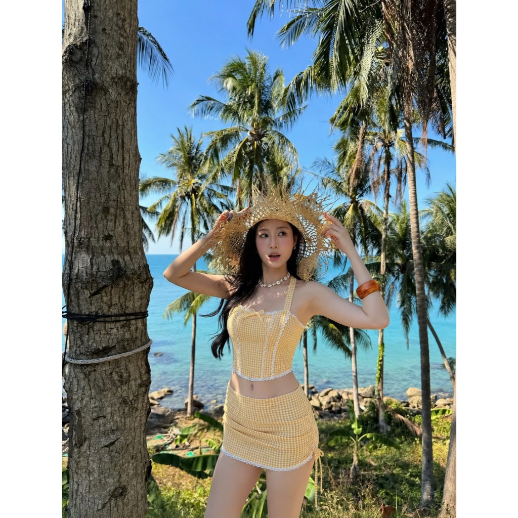 [GIÁ SỐC-KH53] Set Bikini Không Hở KHAO BOUTIQE 3 Món Áo Corset Kèm Chân Váy Phối Quần Bơi