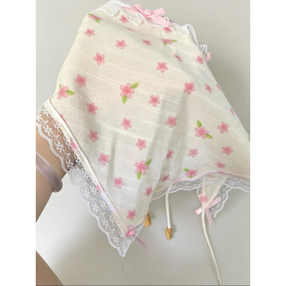 Khăn trùm đầu hoa nhí, khăn turban đội đầu đi biểm tam giác , banada phối ren (Q11) [T1-KHO2]