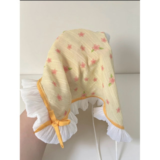 Khăn trùm đầu hoa nhí, khăn turban đội đầu đi biểm tam giác , banada phối ren (Q11) [T1-KHO2]