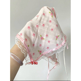 Khăn trùm đầu hoa nhí, khăn turban đội đầu đi biểm tam giác , banada phối ren (Q11) [T1-KHO2]