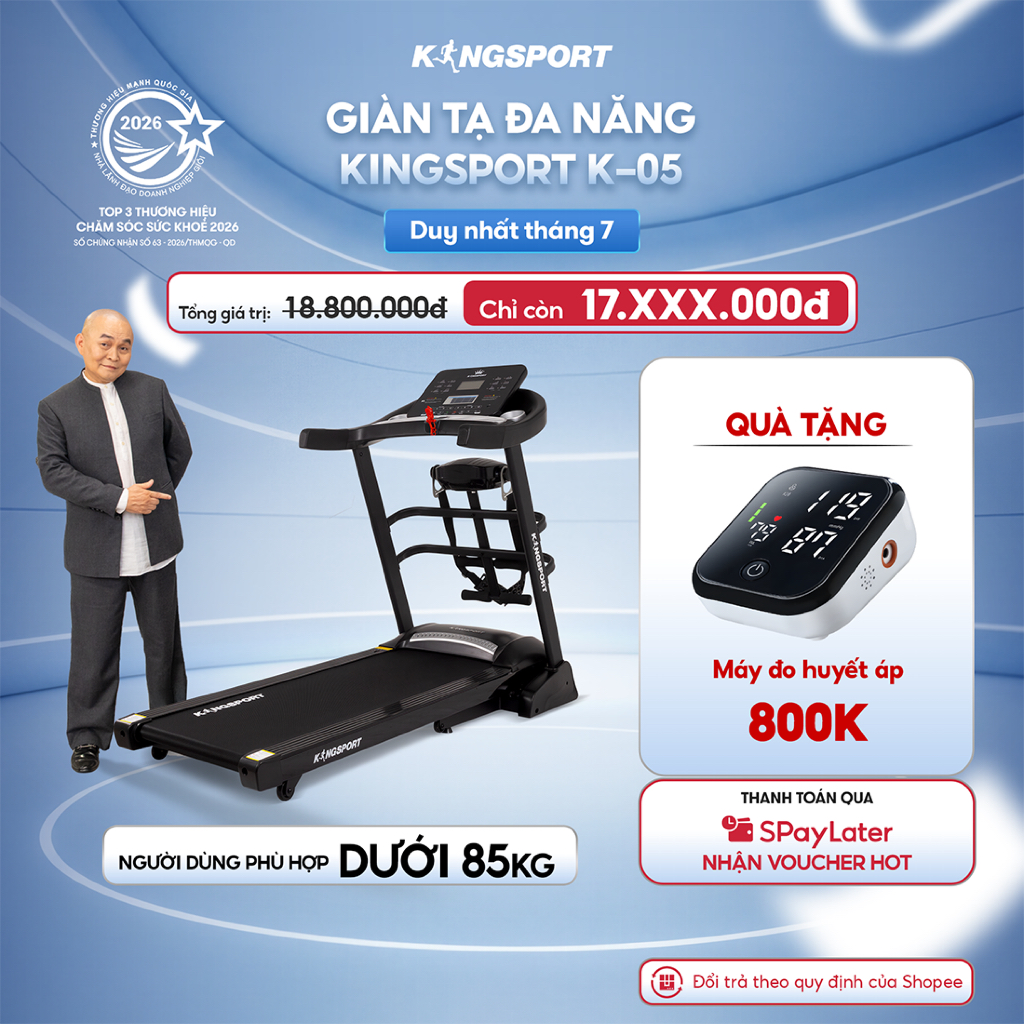 CHỈ GIAO MIỀN BẮC | Máy chạy bộ KINGSPORT K-05 khung sườn Kingtech Titan 2.0, 12 bài luyện tập