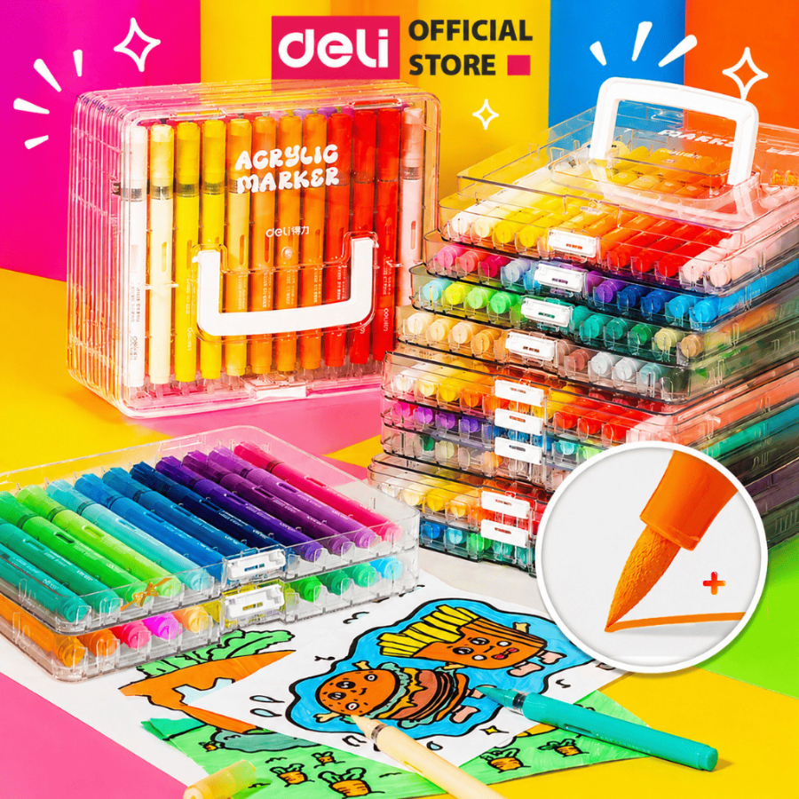 [🔥TRỢ GIÁ] Bút Sơn Acrylic Marker Deli Dạng Roller 24/36/48/60/84 Màu Acrylic Marker An Toàn Màu Vẽ Trên Mọi Chất Liệu