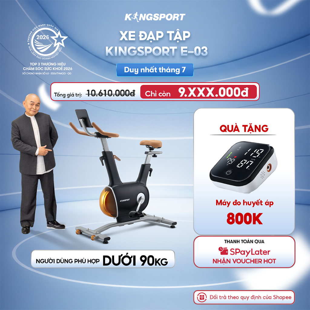 Xe đạp tập KINGSPORT Creative E-03 Black bánh đà kép 7kg với 8 cấp độ kháng lực