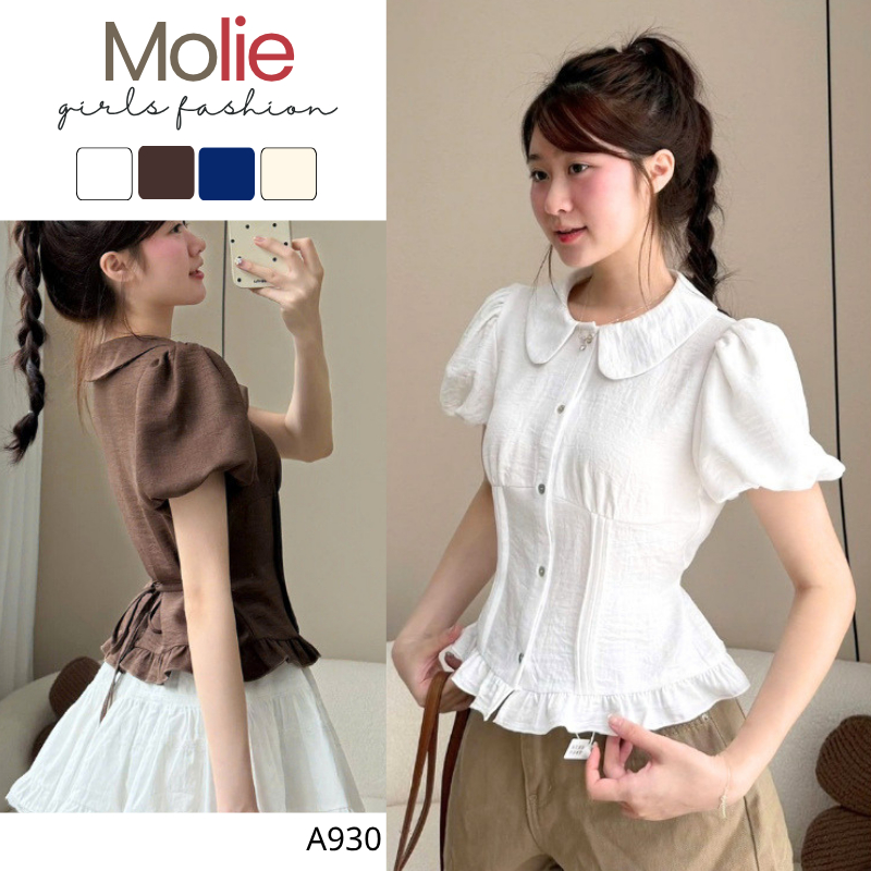 Áo Kiểu Cổ Sen A930 Bản To Chiết Ly Eo Viền Bèo Gấu Vải Đũi Vân Mây Tôn Dáng MoLie Fashion