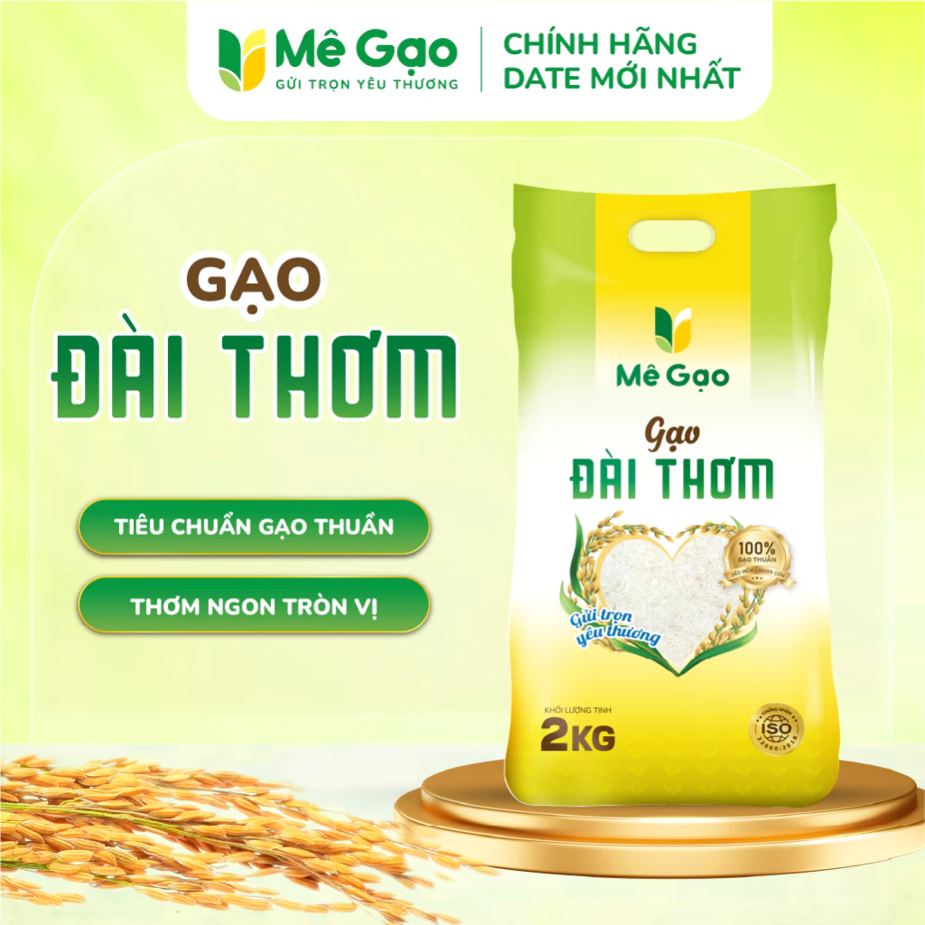 Gạo Đài Thơm 8, Túi 2kg - Dẻo Vừa, Nở Mềm, Thuần 100% - Thương Hiệu MÊ GẠO