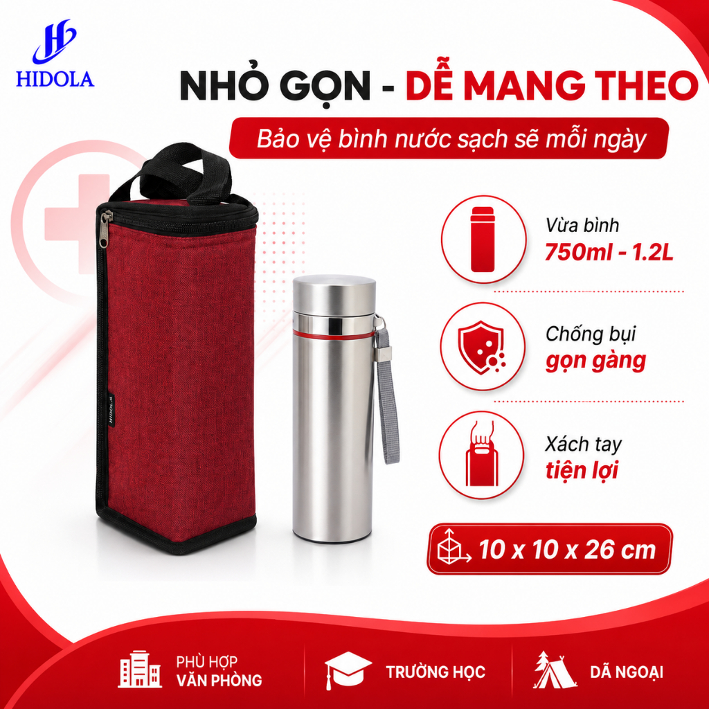 Túi Đựng Bình Nước Giữ Nhiệt 750ml - 1200ml VUOG-B2M - Túi Đựng Bình Nước Chống Thấm, Chống Bụi, Có Quai Xách