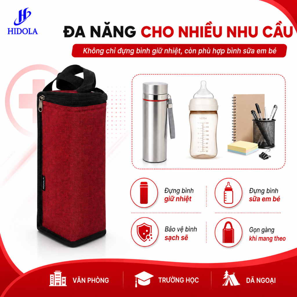 Túi Đựng Bình Nước Giữ Nhiệt 750ml - 1200ml VUOG-B2M - Túi Đựng Bình Nước Chống Thấm, Chống Bụi, Có Quai Xách