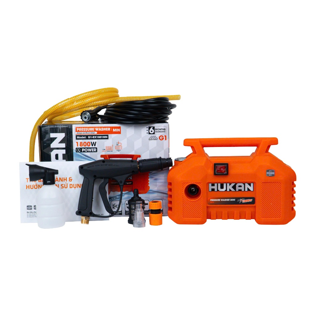 Máy Rửa Xe Mini HUKAN G1-RX1801MN, Áp Suất 10MPA, Động Dây Đồng Bền Bỉ, Tặng bộ phụ kiện