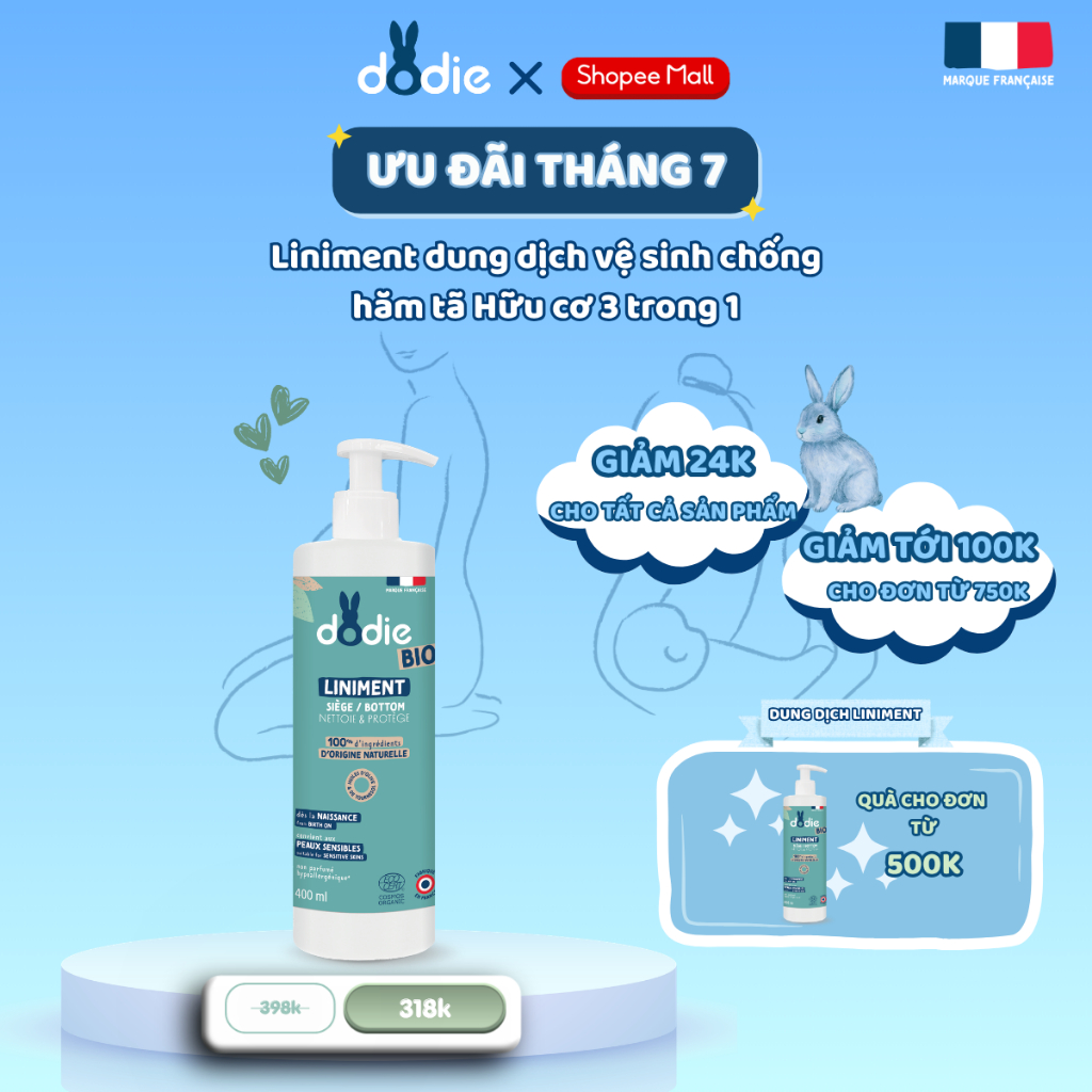 [DODIE] Liniment dung dịch chống hăm tã Hữu cơ cho bé - không cần rửa lại - 400ml [DATE T11/2026]