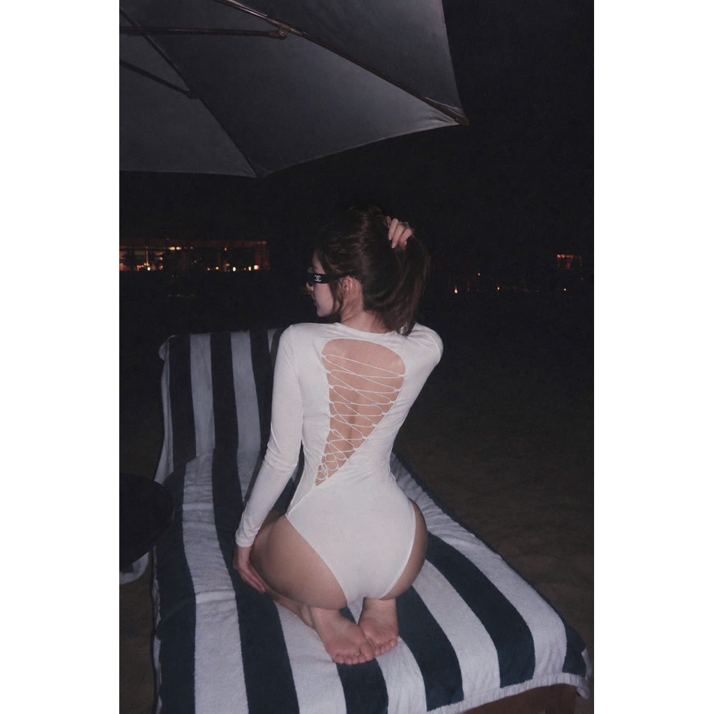 Áo bodysuit dài tay đan dây lưng siu đẹp