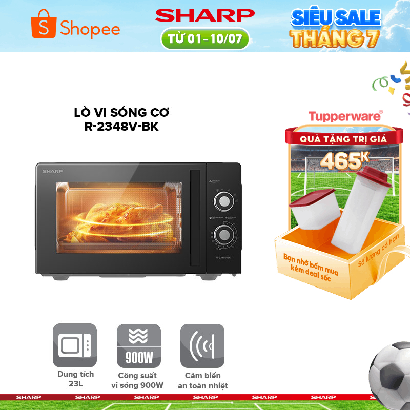 Lò Vi Sóng Sharp R-2343FB-BK - Dung Tích 23L - Công Nghệ Không Đĩa Xoay Flatbed - 10 Mức Công Suất - Chính Hãng