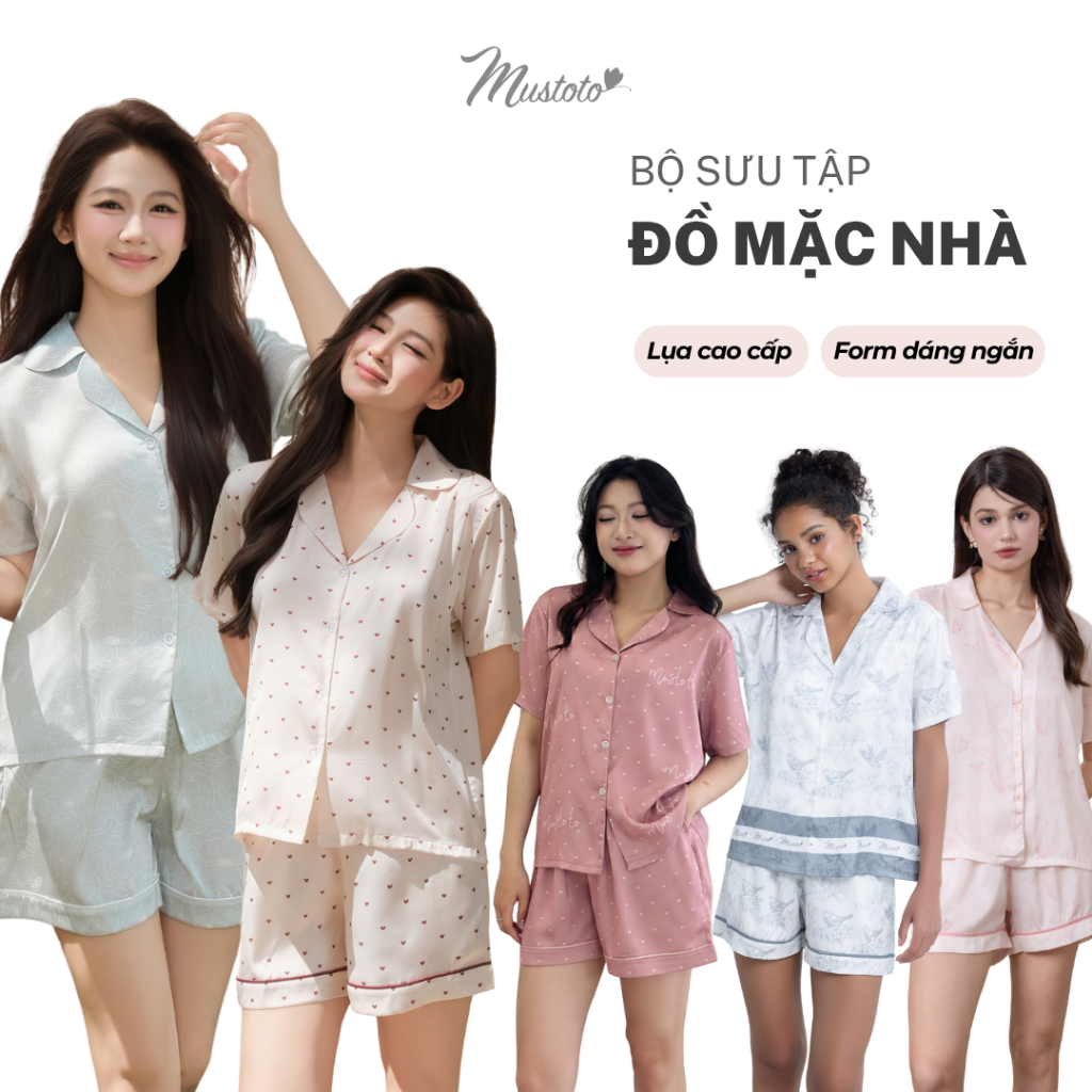 [12 MÀU] MUSTOTO Bộ Mặc Nhà Pijama Lụa Ngắn Cao Cấp Mềm Mát Thoải Mái (MB33)