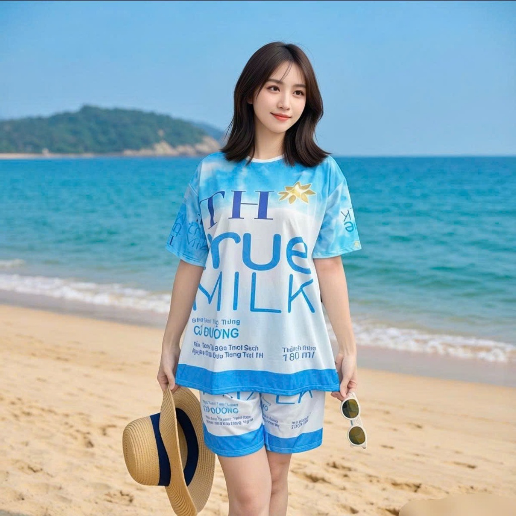 Đồ thun lạnh hình Sữa TH Bộ mặc nhà du lịch gia đình (10 - 100kg )