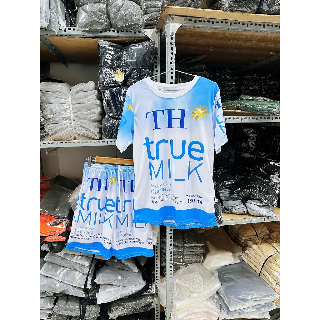 Đồ thun lạnh hình Sữa TH Bộ mặc nhà du lịch gia đình (10 - 100kg )