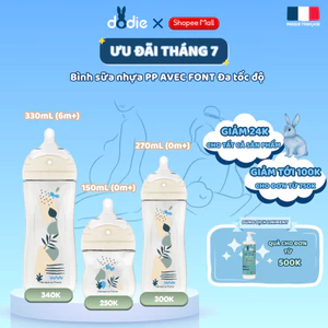 Bình sữa nhựa PP AVEC FONT đa tốc độ chống đầy hơi - 150ml/270ml/330ml - Xanh/Hồng