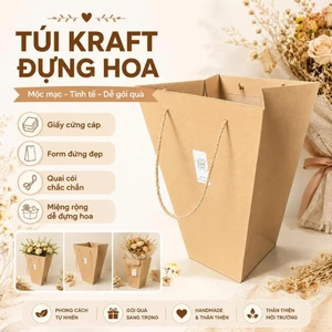 Combo 25 Túi Đựng Hoa Giấy Kraft Màu Nâu Cao Cấp Quai Cói – Túi Gói Hoa, Túi Đựng Quà Tặng, Túi Giấy Kraft Miệng Rộng