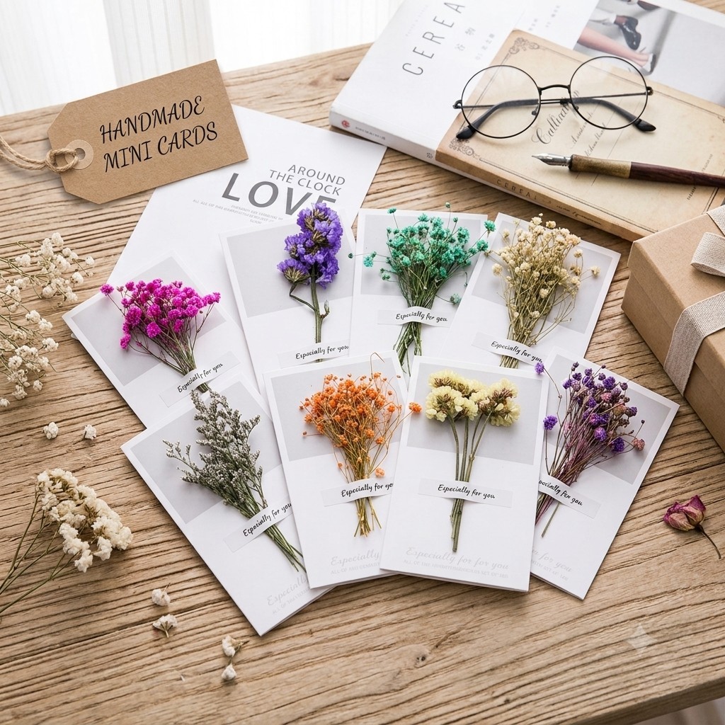 Combo 25 Thiệp Hoa Khô Viết Tay – Thiệp Quà Tặng Handmade Cao Cấp Dùng Cho Sinh Nhật, Valentine, 8/3, 20/10