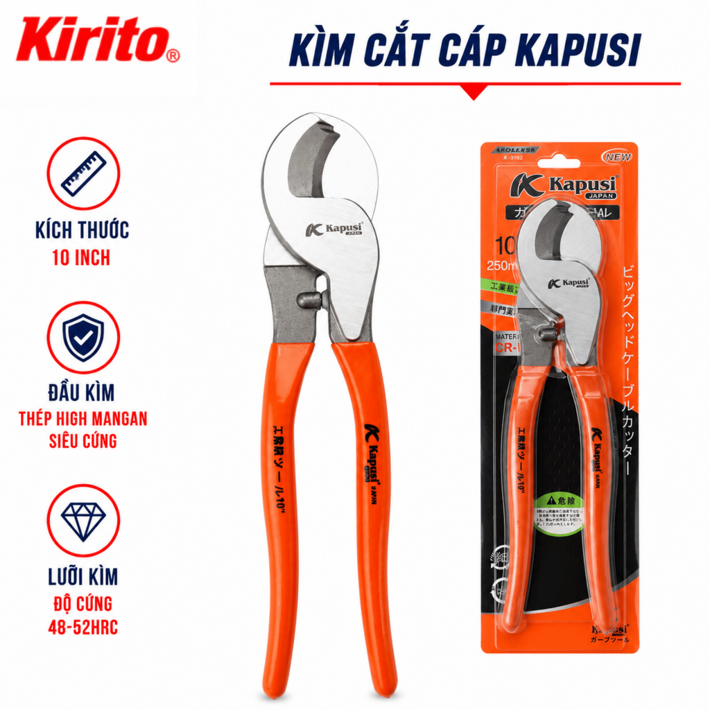 Kìm Cắt Dây Cáp Điện Kapusi Nhật Bản K-8180 6 Inch - 8 Inch - 10 Inch, Lưỡi Thép Siêu Cứng
