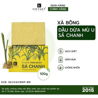 Xà Bông Tắm Dầu Dừa - Mù U - Sả Chanh VIETKET 100G - Sạch Ghét, Giảm Mụn, Không Nhờn