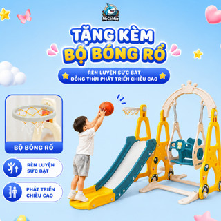 Cầu Trượt Cho Bé, Cầu Trượt Xích Đu Ô Tô Tặng Kèm Bóng Rổ Chịu Tải 60kg, Nhựa Dày Dặn