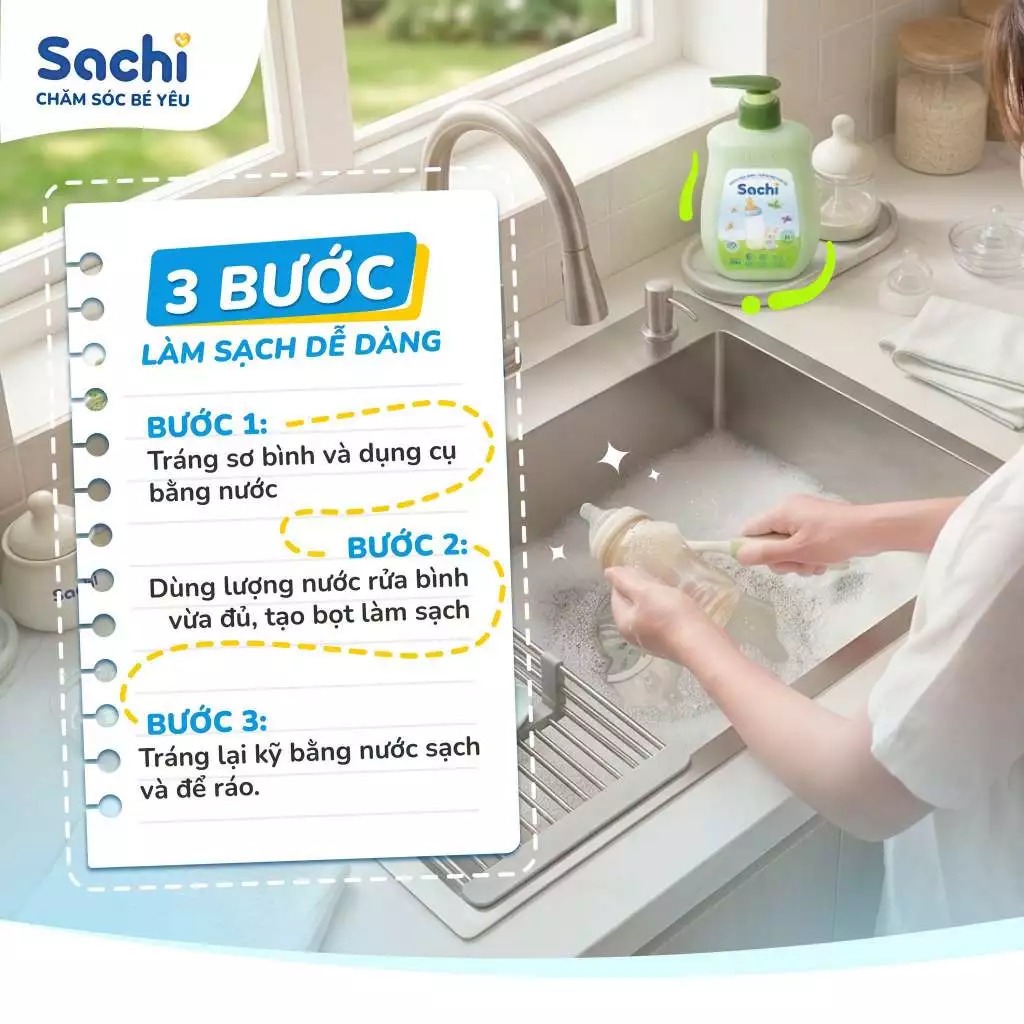 Nước rửa bình -  Đồ dùng cho bé SACHI 450g
