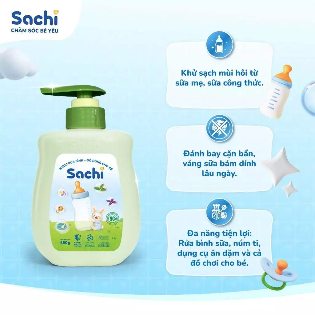 Nước rửa bình -  Đồ dùng cho bé SACHI 450g