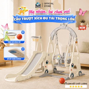 Cầu Trượt Cho Bé, Cầu Trượt Xích Đu Ô Tô Tặng Kèm Bóng Rổ Chịu Tải 60kg, Nhựa Dày Dặn