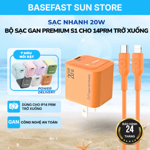 Bộ Sạc Nhanh Basefast GaN3 20W 30W Củ Sạc Mini Kèm Cáp Silicone Cho X/11/12/13/14 Pro Max