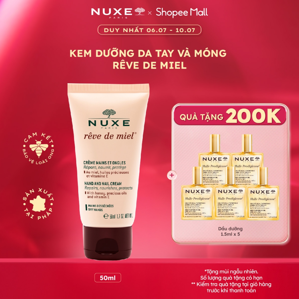 [Chỉ 6-10.7 - Tặng Quà 200K] Kem dưỡng da tay và móng Nuxe Rêve de Miel® 50ml