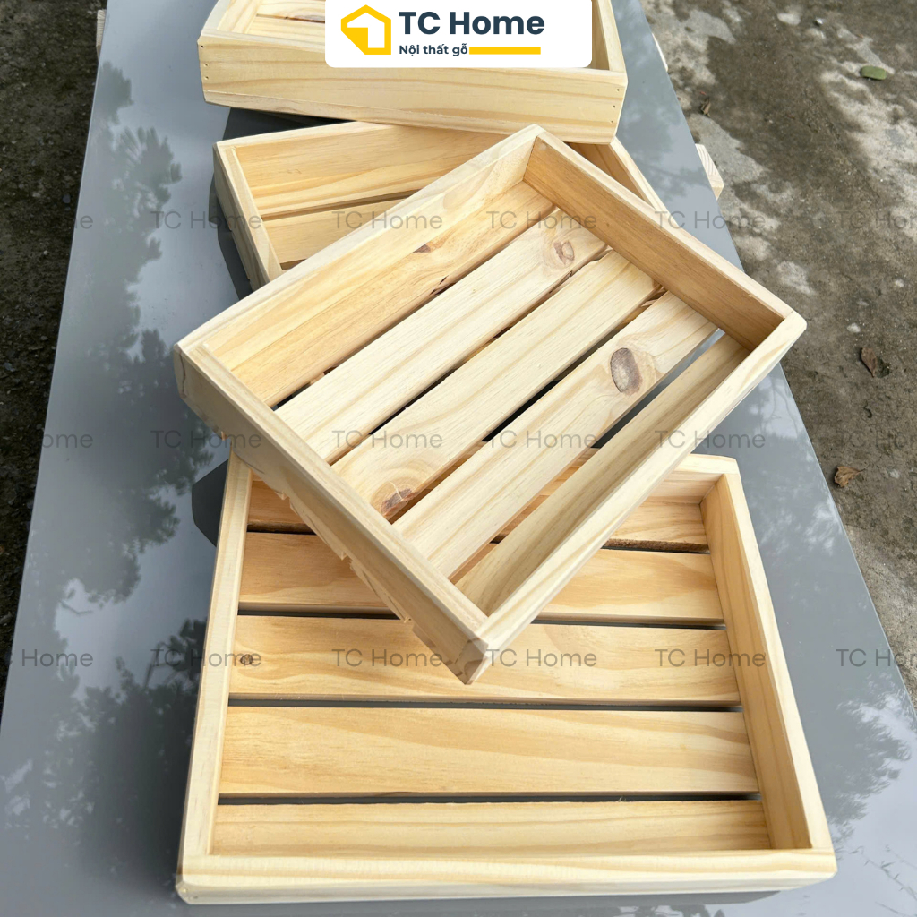 Khay Gỗ Pallet Chữ Nhật Đa Năng - Khay Trà, Hoa Quả, Coffee Gỗ Thông Decor 30x23 40x26cm - TC Home