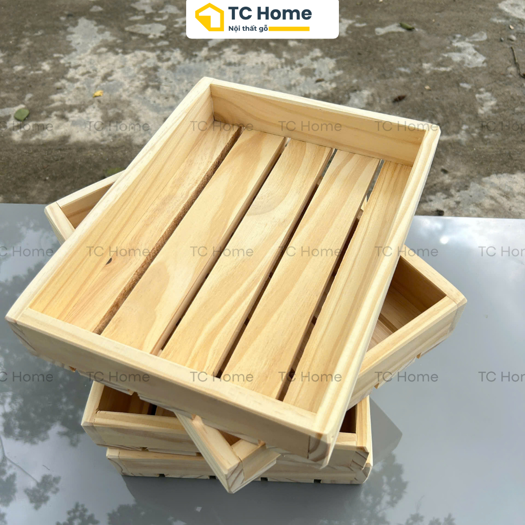 Khay Gỗ Pallet Chữ Nhật Đa Năng - Khay Trà, Hoa Quả, Coffee Gỗ Thông Decor 30x23 40x26cm - TC Home