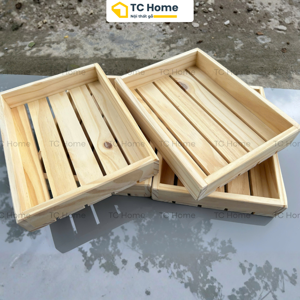 Khay Gỗ Pallet Chữ Nhật Đa Năng - Khay Trà, Hoa Quả, Coffee Gỗ Thông Decor 30x23 40x26cm - TC Home