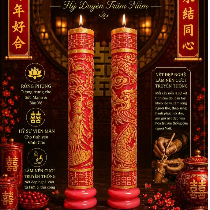 (màu Hồng) Nến Cưới Rồng Phụng Cao Cấp | Đèn Cầy Cưới Long Phụng | Lễ Gia Tiên - Ăn Hỏi - Huỳnh Gia Candle