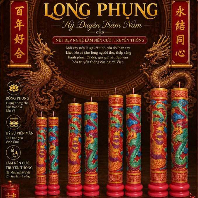 (Màu Hồng) Nến Cưới Rồng Phụng Cao Cấp| Đèn Cầy Cưới Long Phụng| Lễ Gia Tiên-Ăn Hỏi-Huỳnh Gia Candle