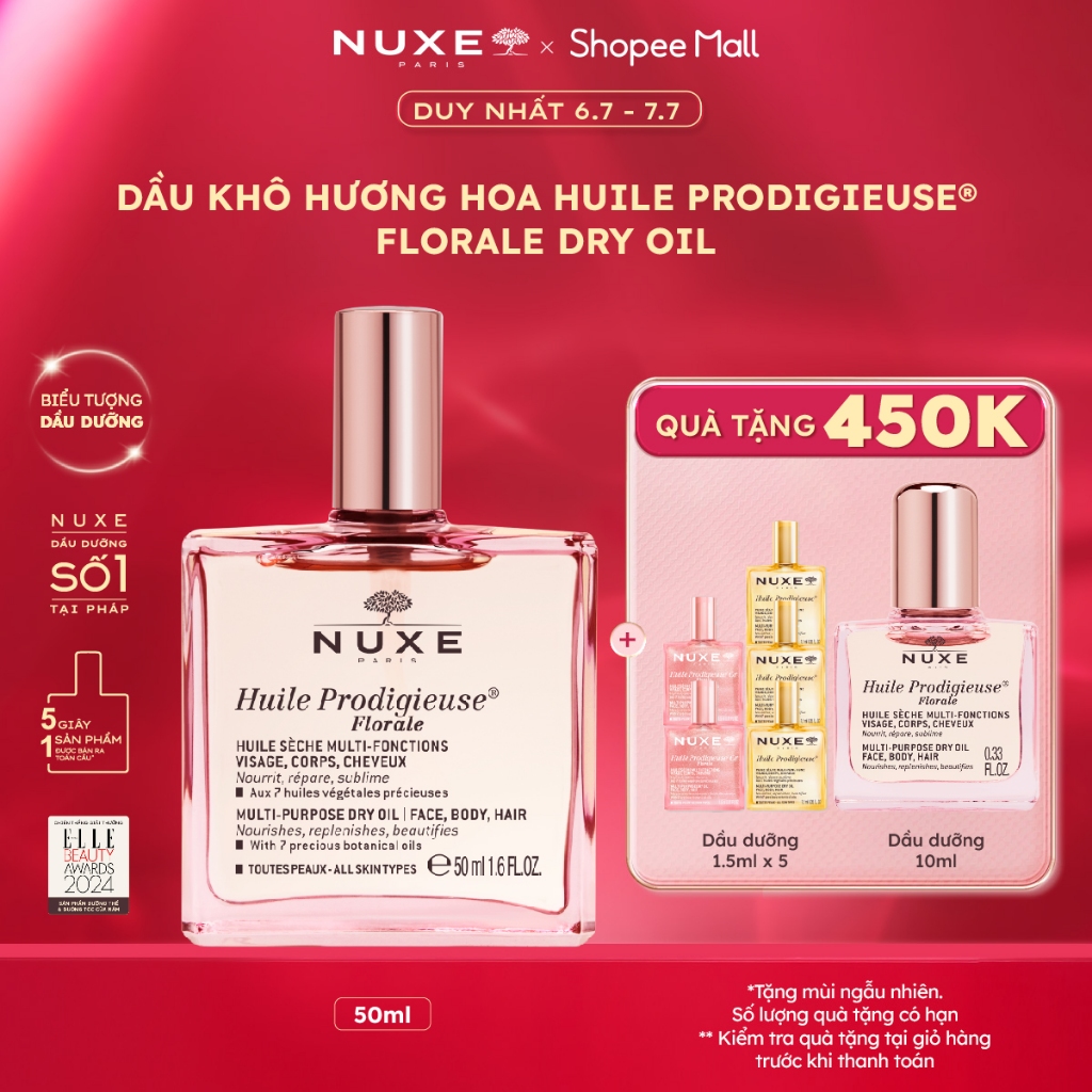 [Chỉ 6-7.7 - Tặng Quà 450K] Dầu dưỡng khô đa năng Nuxe Huile Prodigieuse Florale Multi-purpose Dry Oil 50ml