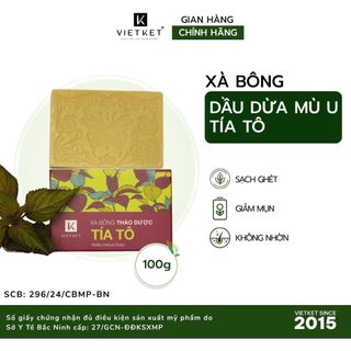Xà Bông Tắm Dầu Dừa - Mù U - Tía  Tô VIETKET 100g - Sạch Ghét, Giảm Mụn, Không Nhờn