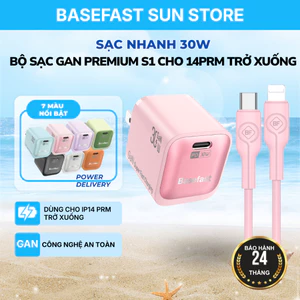 Bộ Sạc Nhanh Basefast GaN 30W cho Thiết bị 8-14prm Kèm Cáp Silicone Type C to LN