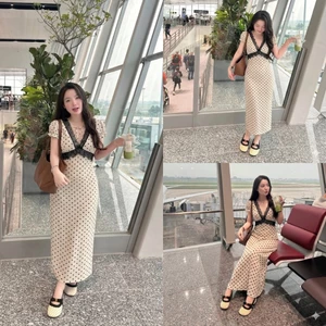 VÁY MAXI CHẤM BI CỔ V | VIỀN REN TINH TẾ ĐẦY CUỐN HÚT | STYLE HÀN QUỐC NGỌT NGÀO HOT TREND 2026 BY CHAMIE STORE