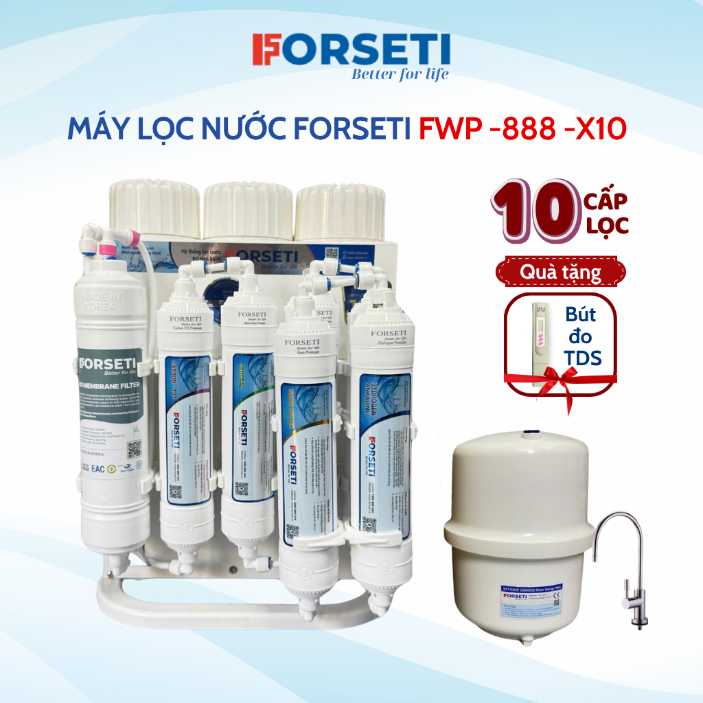 Máy Lọc Nước Để Gầm FORSETI FWP-888-X10 10 Cấp Lọc Công Suất 15 lít/h Bình áp 8 Lít, Bảo Hành 2 năm