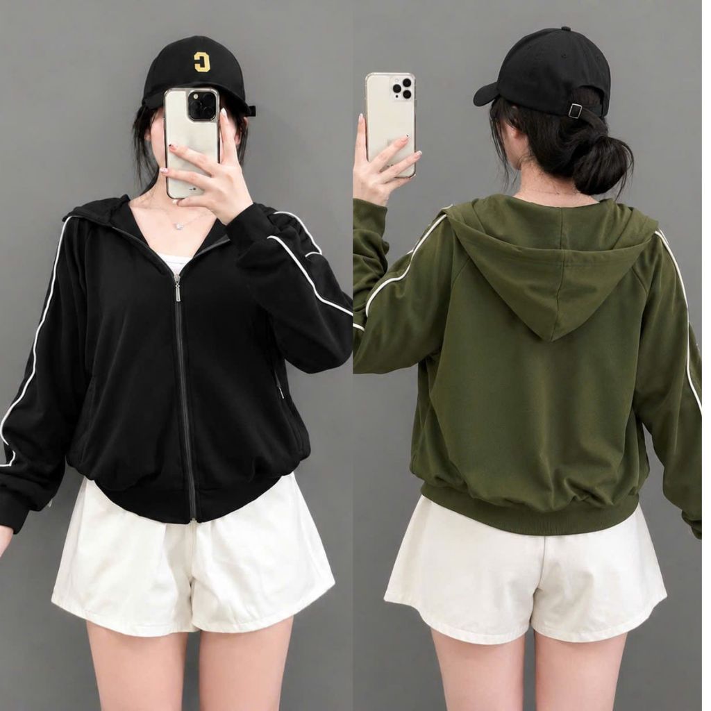 Áo Khoác Tay Dài Nữ Bigize Có Mũ Chất Vải Poly Trơn Mềm Mát Dày Vừa Phải Phù Hợp Quanh Năm KHOAC10