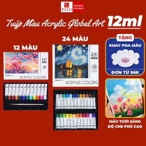 Màu Acrylic Tuýp 12ml GLOBAL ART 24 Màu Tươi Sáng, Độ Che Phủ Cao, Chồng Được Màu, Chống Nước, Vẽ Trên Nhiều Chất Liệu