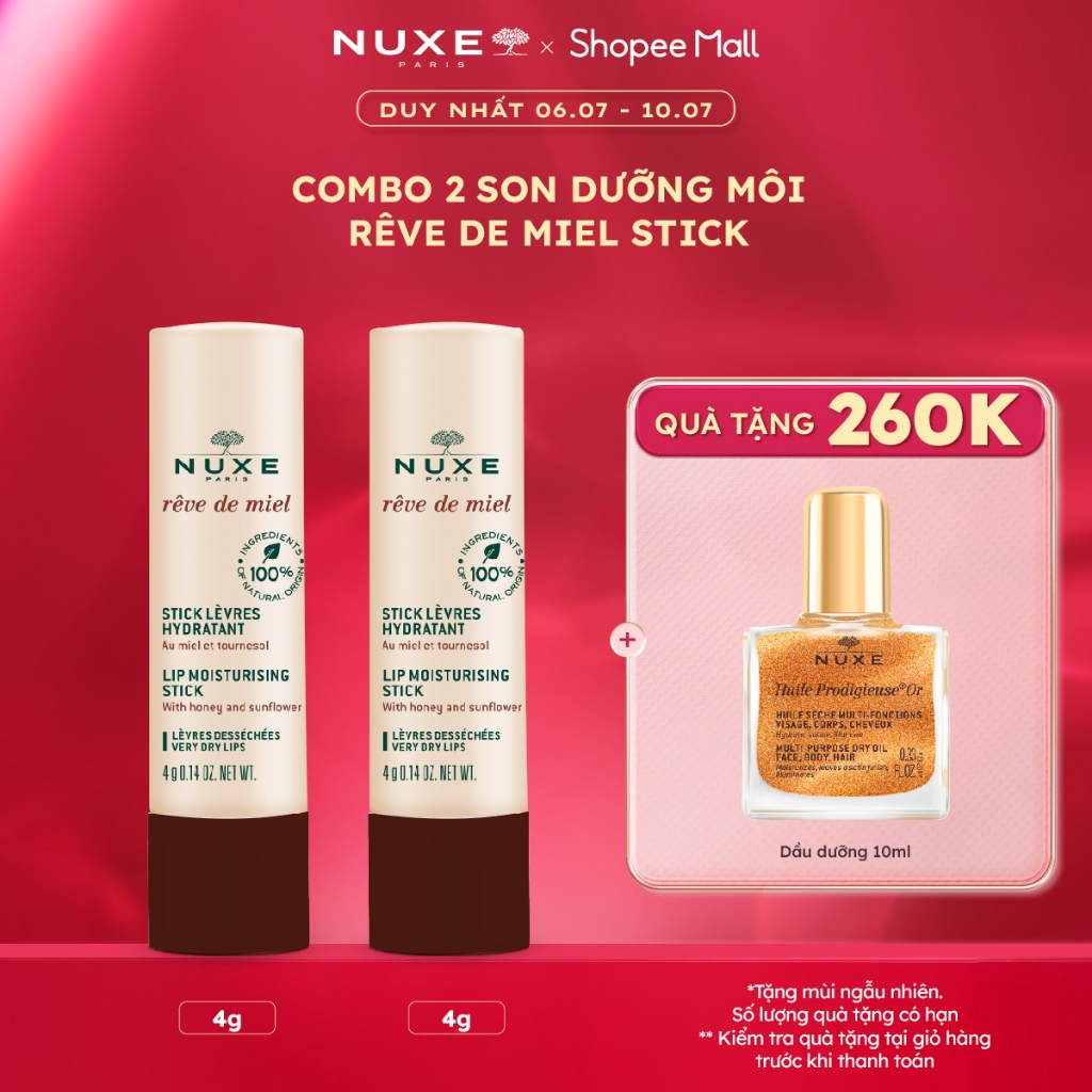 Combo 2 Son dưỡng môi Nuxe Reve De Miel Lip Moisturising Stick 4g