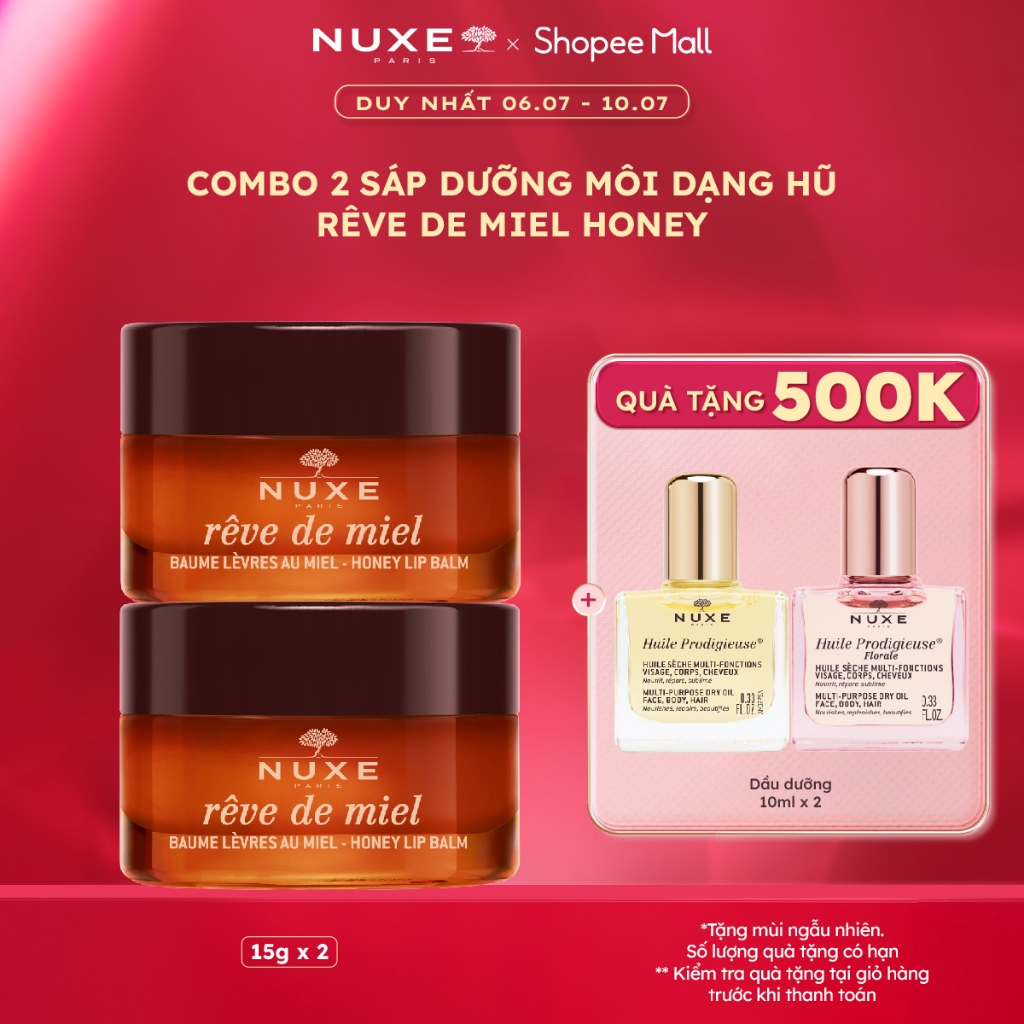 Combo 2 Sáp dưỡng môi dạng hũ Nuxe Reve De Miel Honey Lip Balm 15g