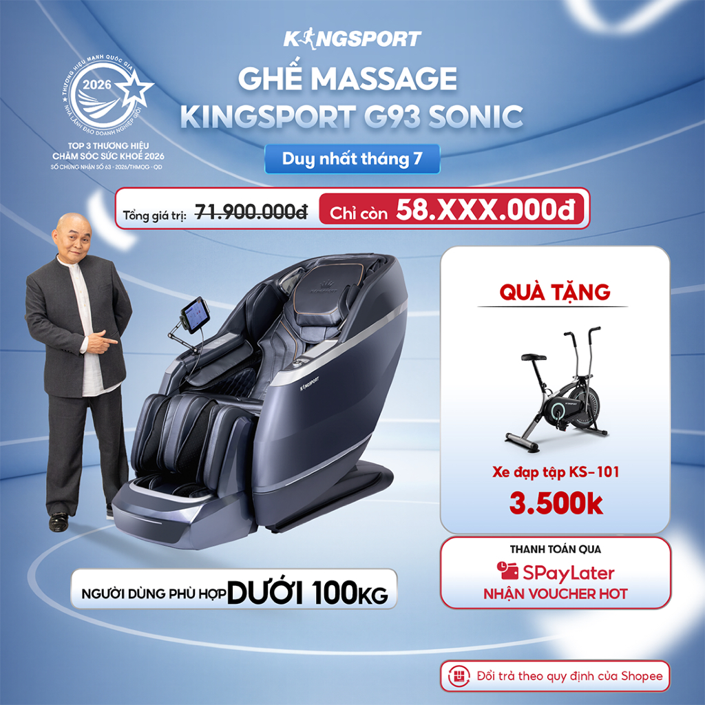 CHỈ GIAO MIỀN BẮC | Ghế massage KINGSPORT CLASSIC G93 Sonic Hệ thống con lăn 3D, 30 bài massage tự động